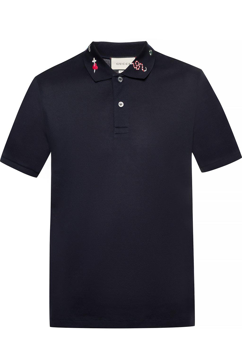 Gucci Cotton Embroidered Polo Shirt In Navy Blue Blue For Men Lyst