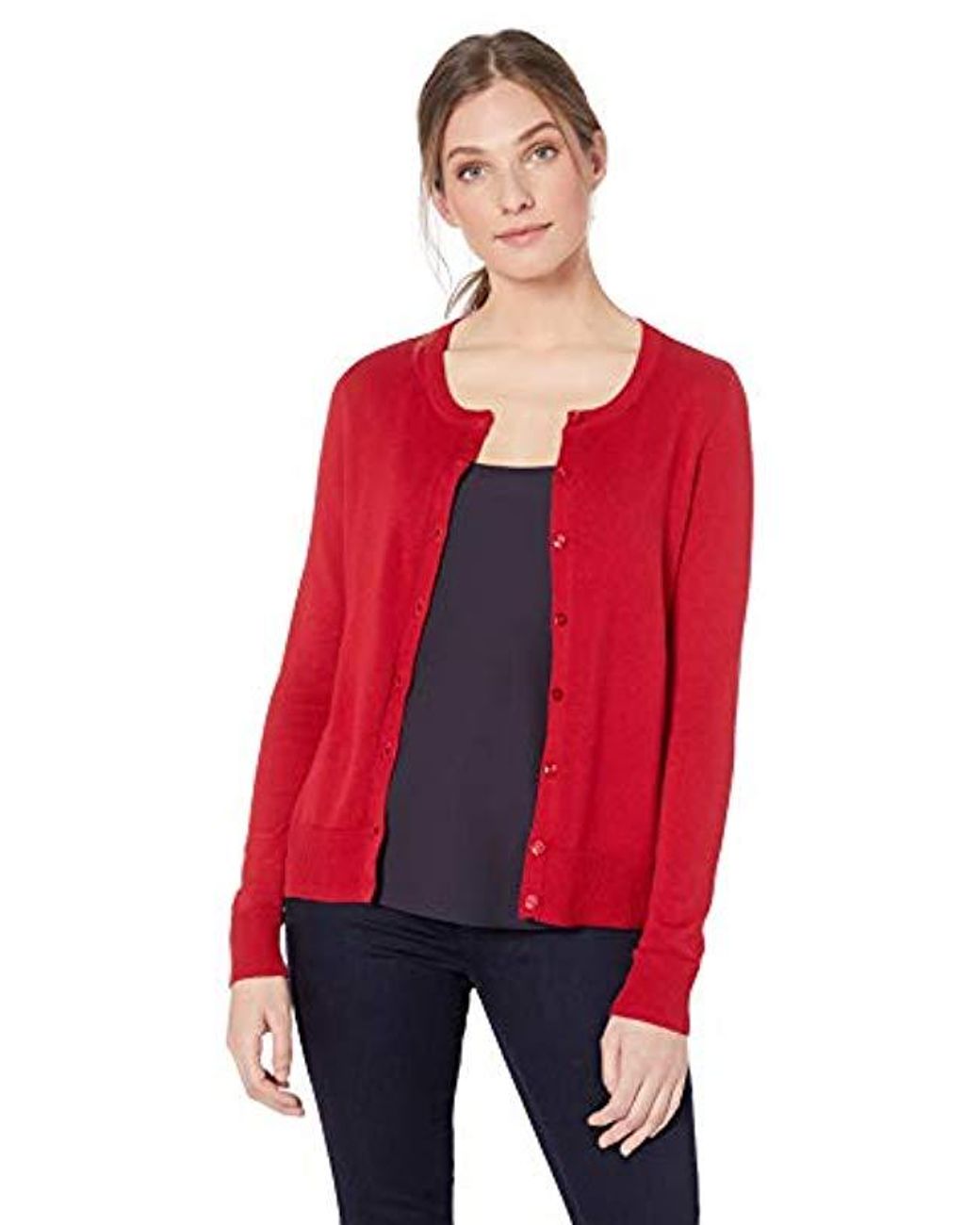 Lyst - Amazon Essentials Lightweight Crewneck Cardigan Sweater in Red