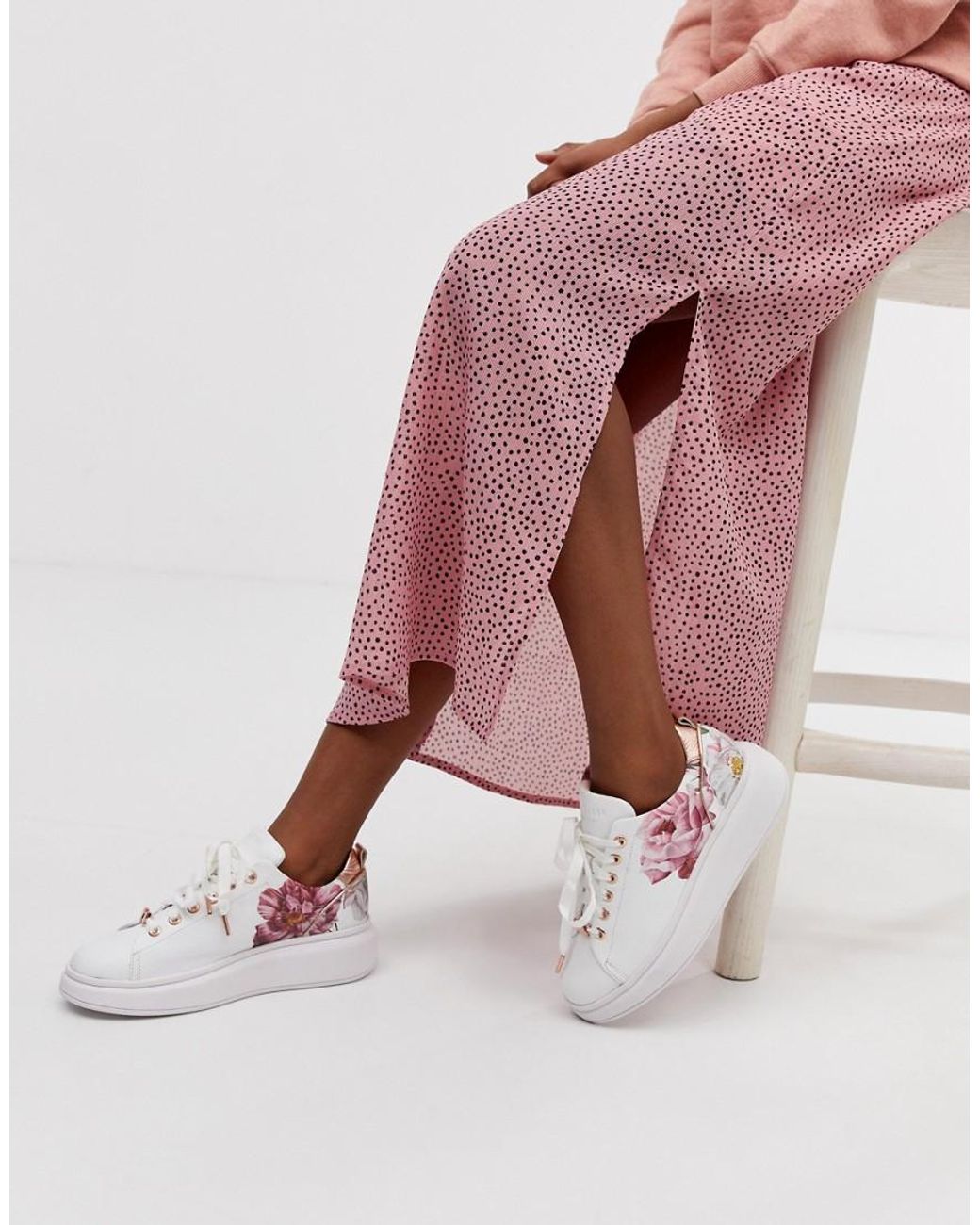 Ted Baker Leather Floral Sneakers in White Lyst