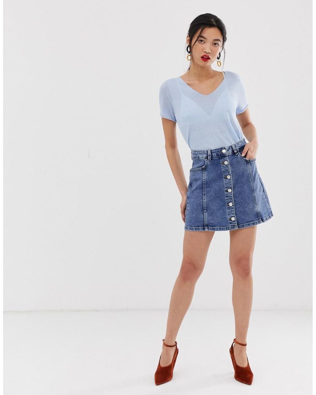 Mango Button Front Denim Mini Skirt In Blue in Blue - Lyst