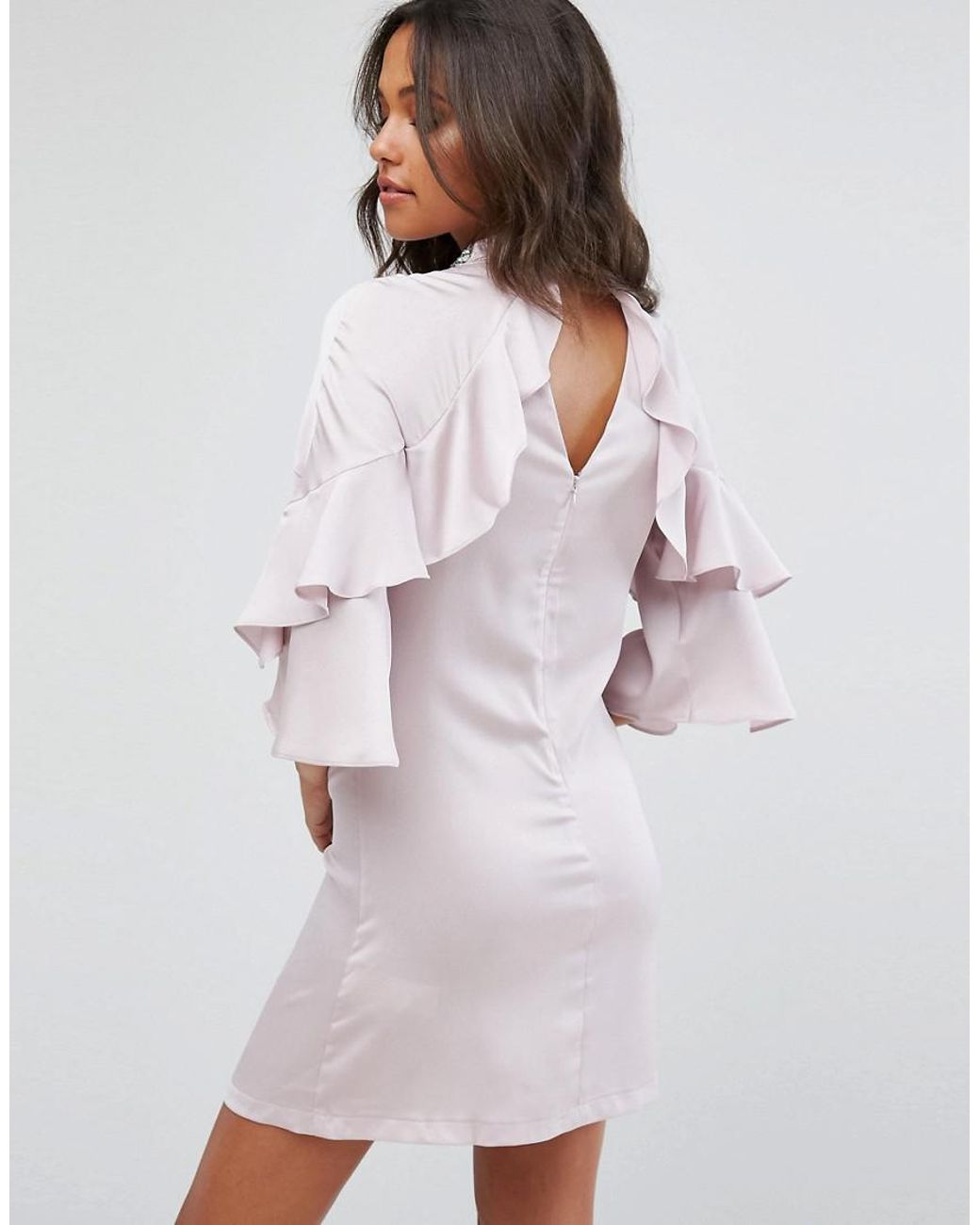 lipsy embellished pleated cuff shift dress