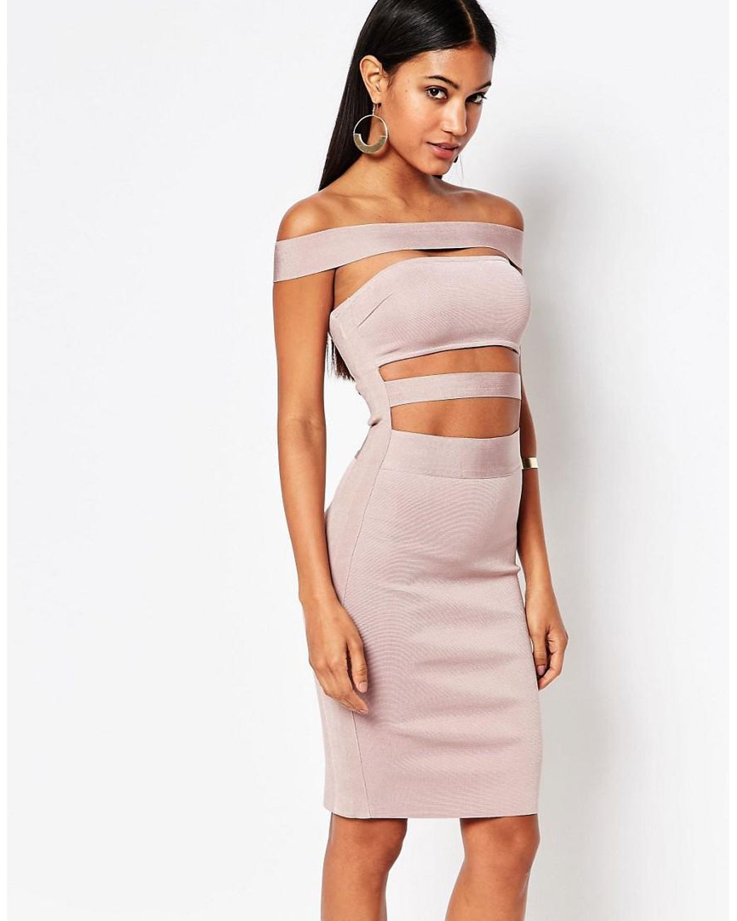 Lyst - Wow couture Off Shoulder Bandage Dress in Pink