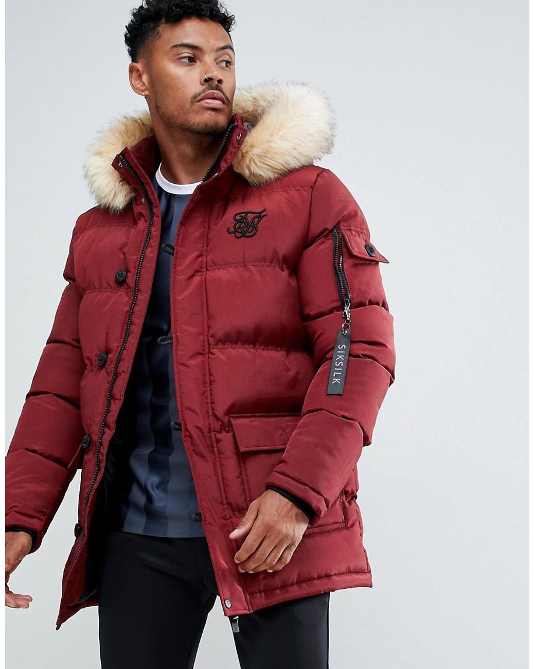 men's bomber parka with faux fur hood