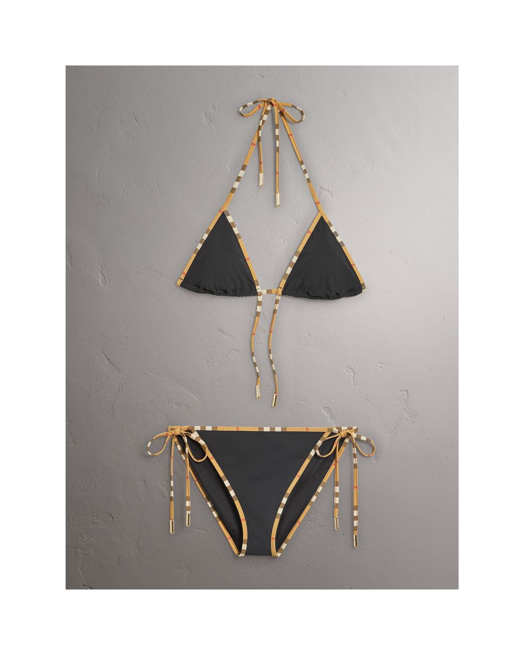 Lyst - Burberry Vintage Check Trim Triangle Bikini in Black