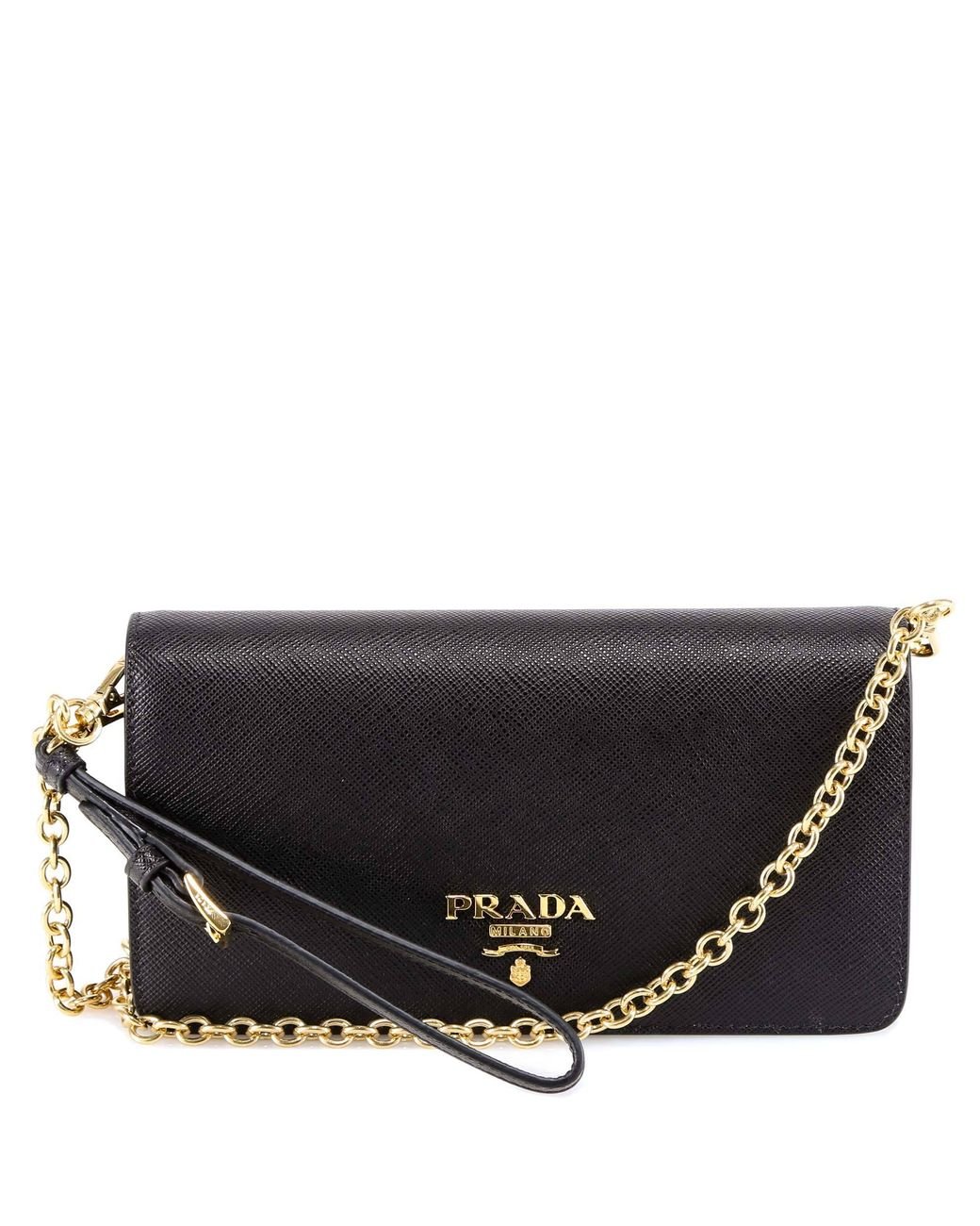 Prada Saffiano Chain Clutch Bag in Black - Lyst