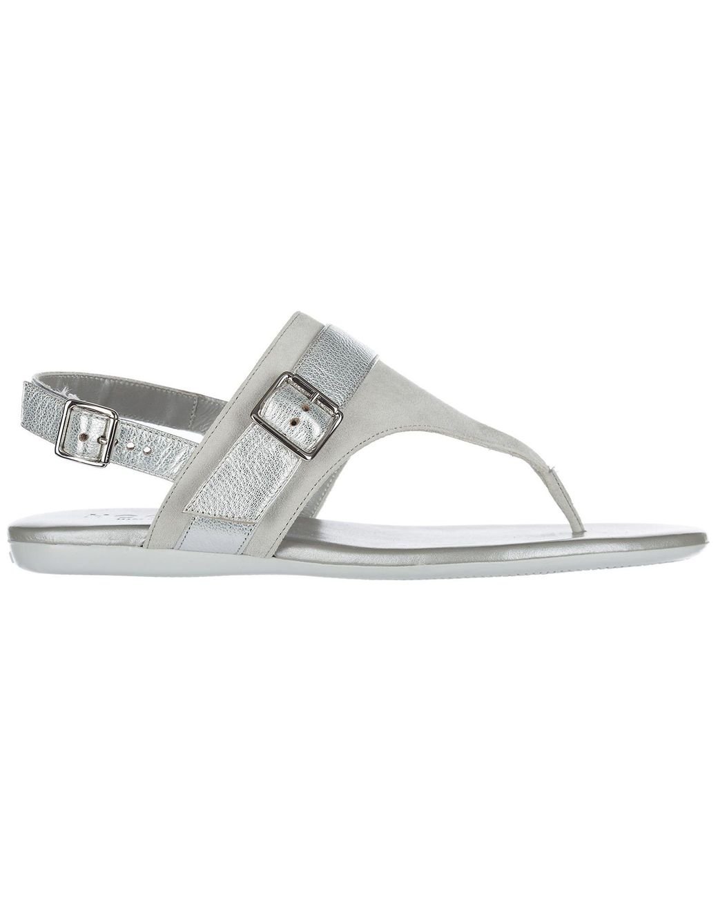 Hogan Buckle Detail Thong Sandals in Gray Lyst
