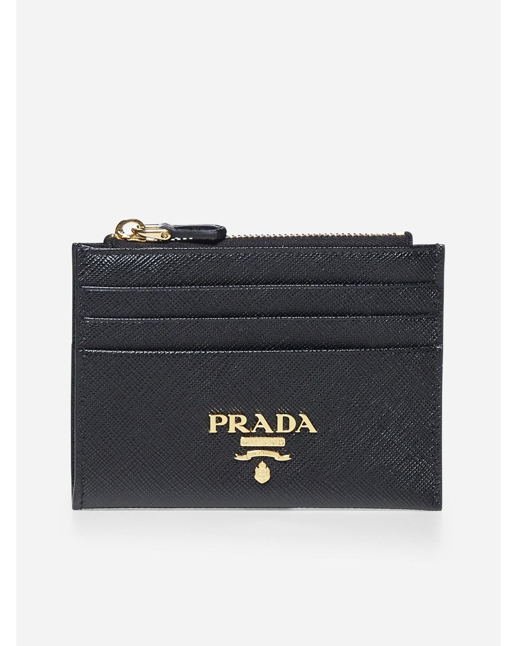 Prada Saffiano Leather Card Holder in Black - Lyst