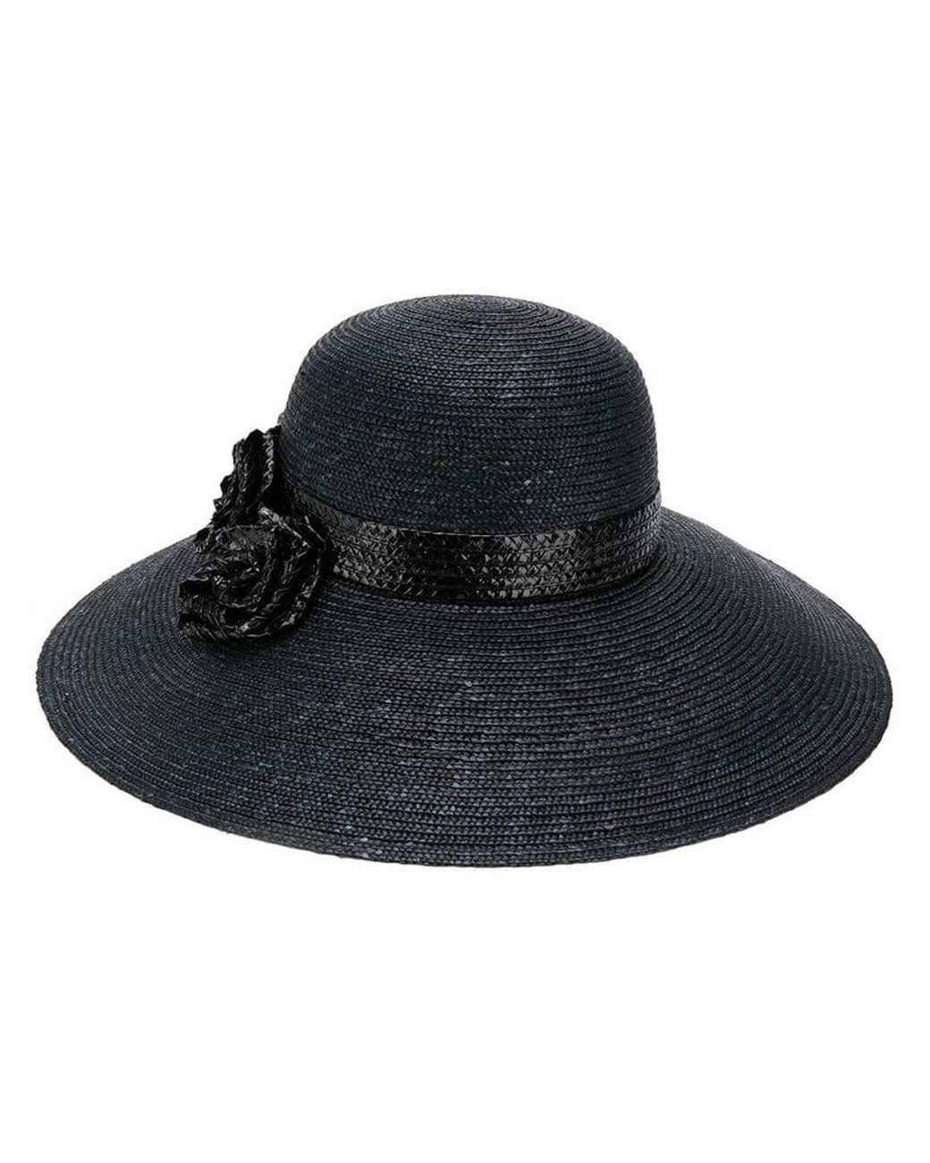 Ermanno Scervino Flower Appliqué Straw Hat in Black - Lyst