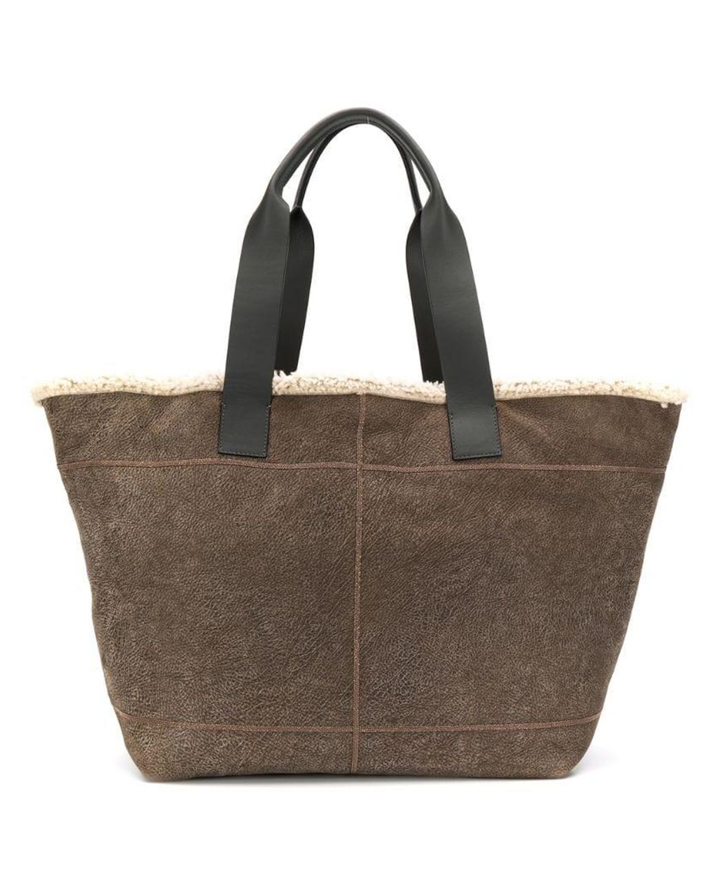 Brunello Cucinelli Shearling Lined Tote Bag in Gray - Lyst