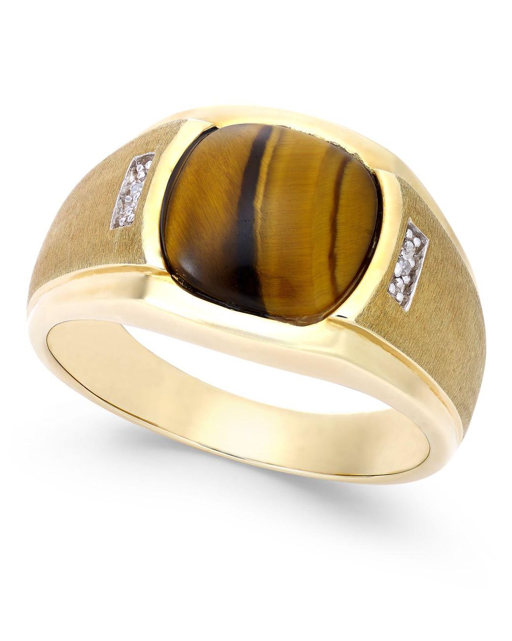 Macy's Men's Tiger Eye (10mm) And Diamond Accent Ring In 10k Gold in