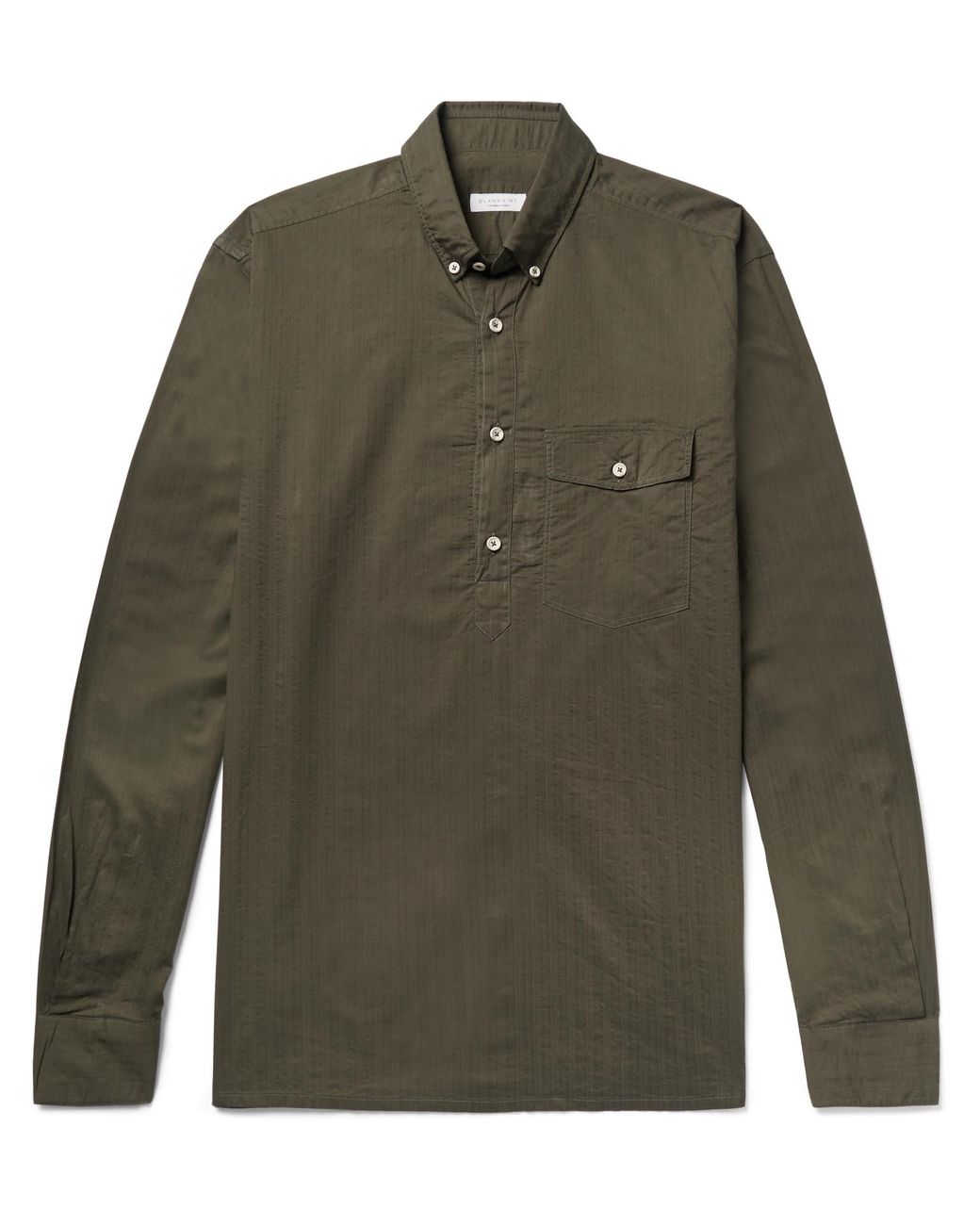 Incotex Slim-fit Button-down Collar Cotton Half-placket Shirt in Green ...