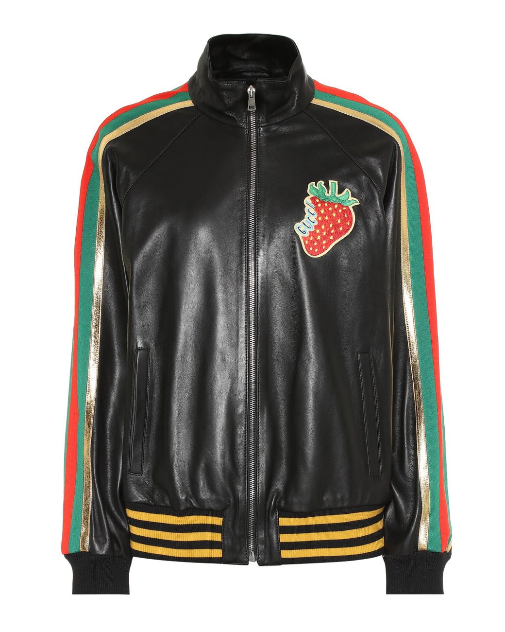 Gucci Appliquéd Leather Bomber Jacket in Black - Lyst