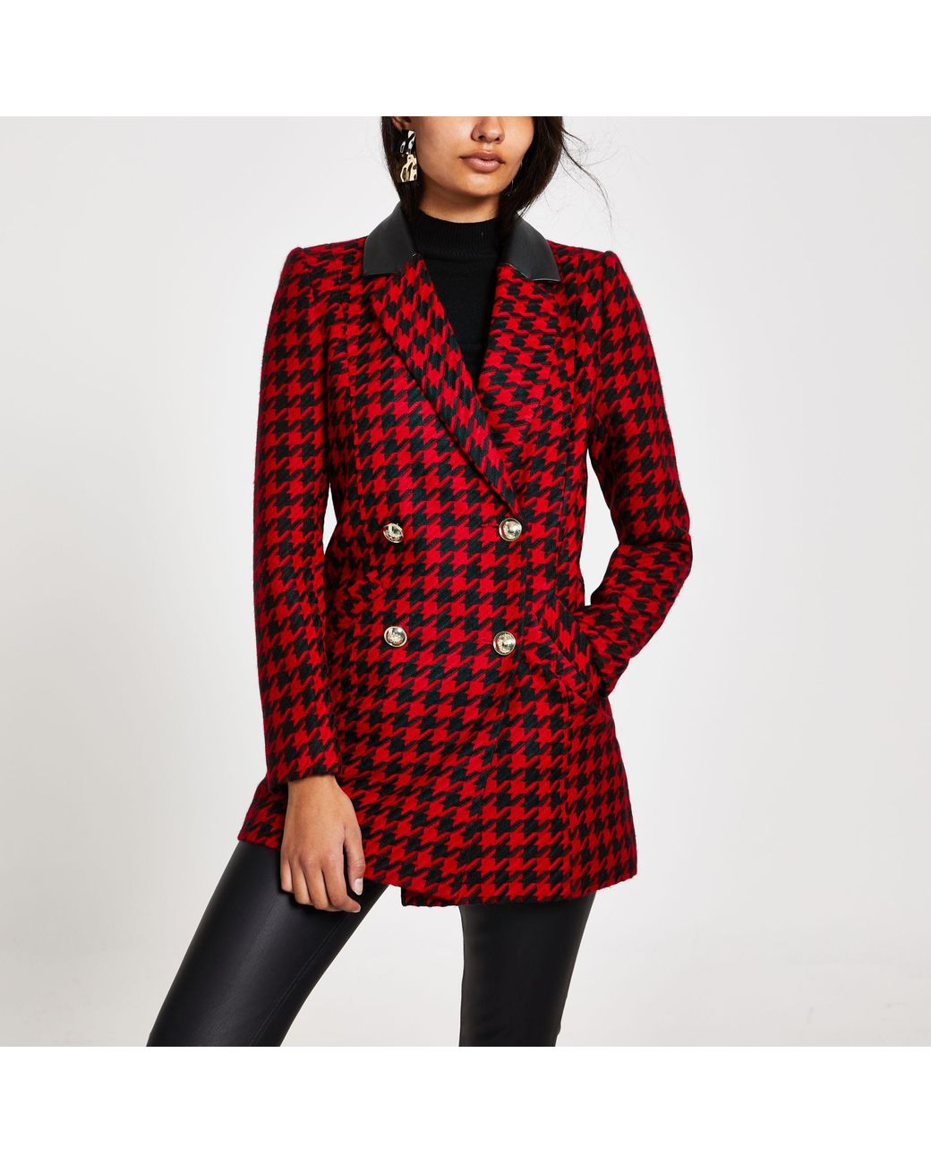 River Island Red Dogtooth Print Double Breasted Jacket Lyst