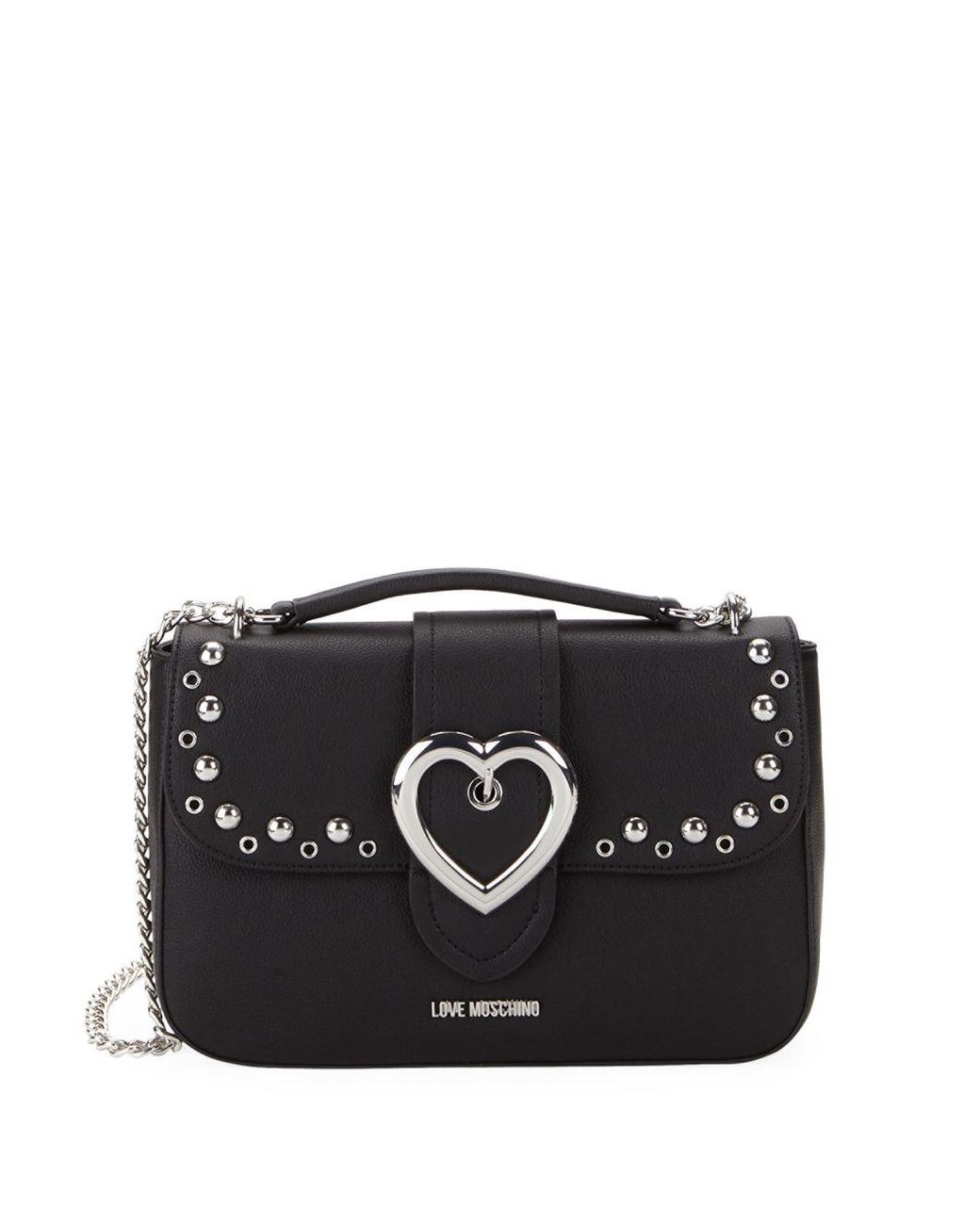 Love Moschino Studded Heart Buckle Crossbody Bag in Black - Lyst