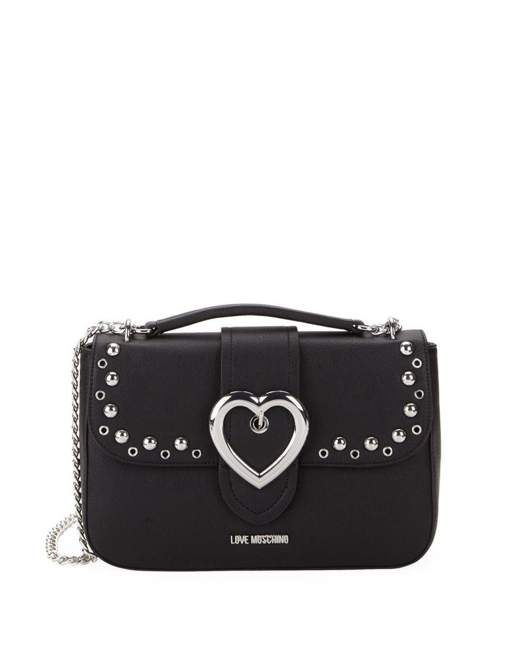 Love Moschino Studded Heart Buckle Crossbody Bag in Black Lyst