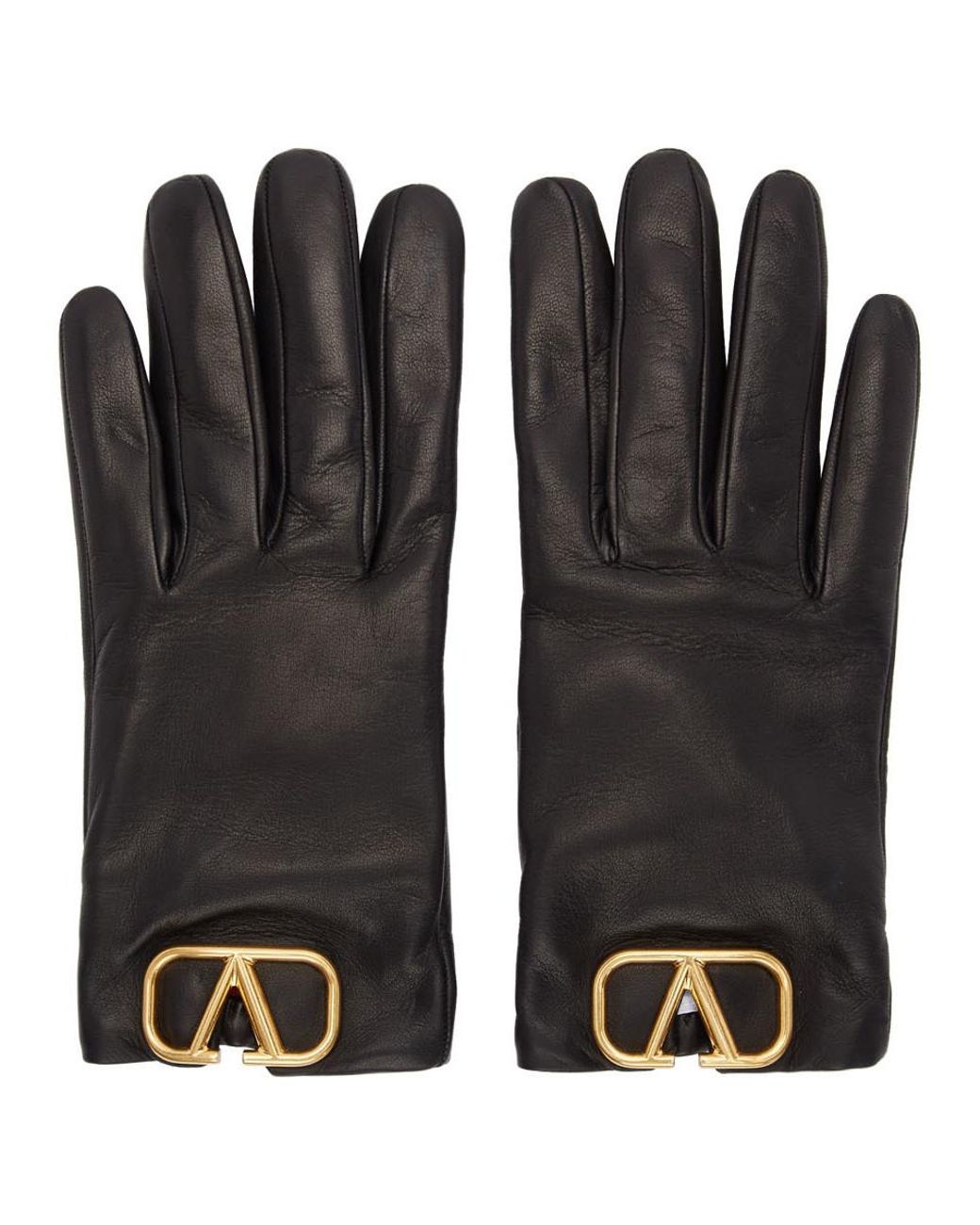 Valentino Black Garavani Leather Vlogo Gloves in Black Lyst