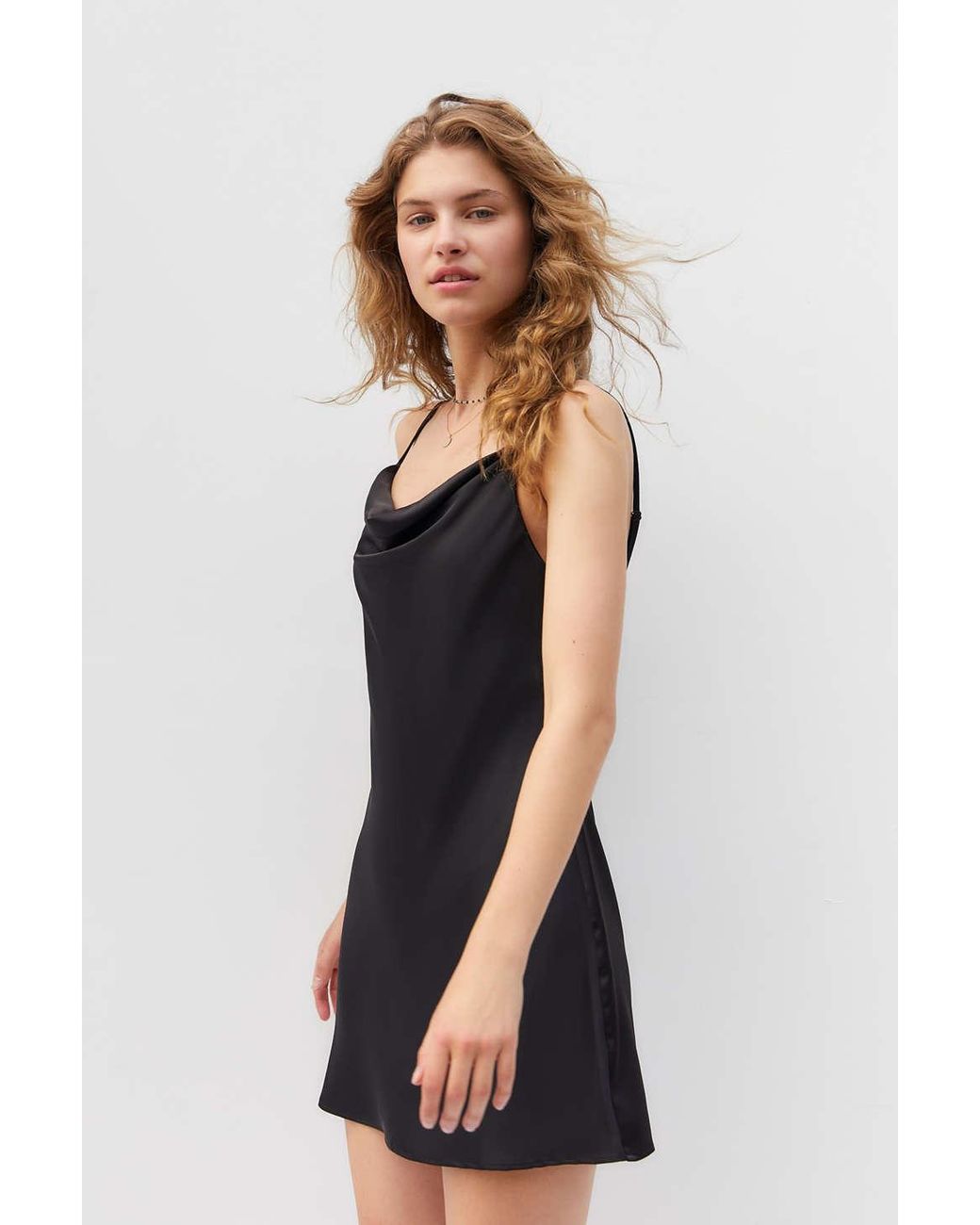 Urban Outfitters Uo Mallory Cowl Neck Slip Dress in Black - Lyst