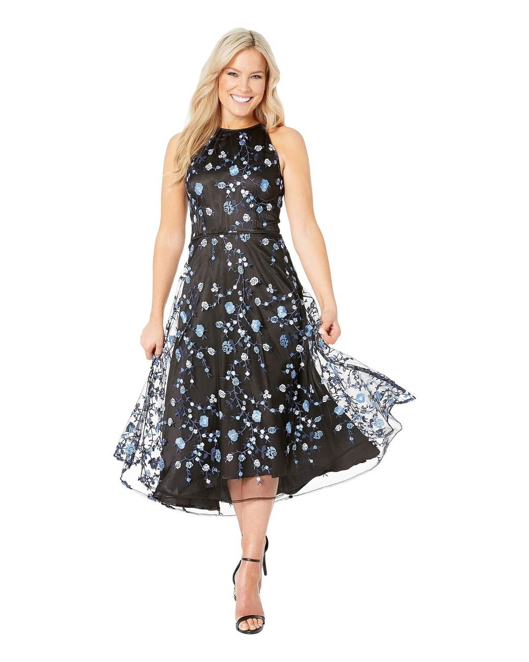 Lyst Tahari Petite Sleeveless Embroidered Midi Mesh Dress (black/peri