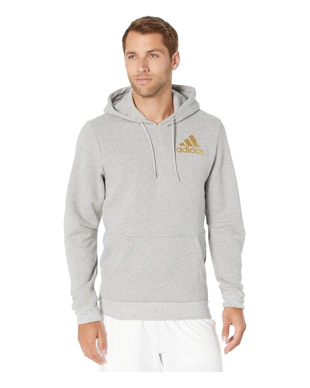 adidas Fleece Sport Id Metallic Pullover Hoodie in Gray for Men - Lyst