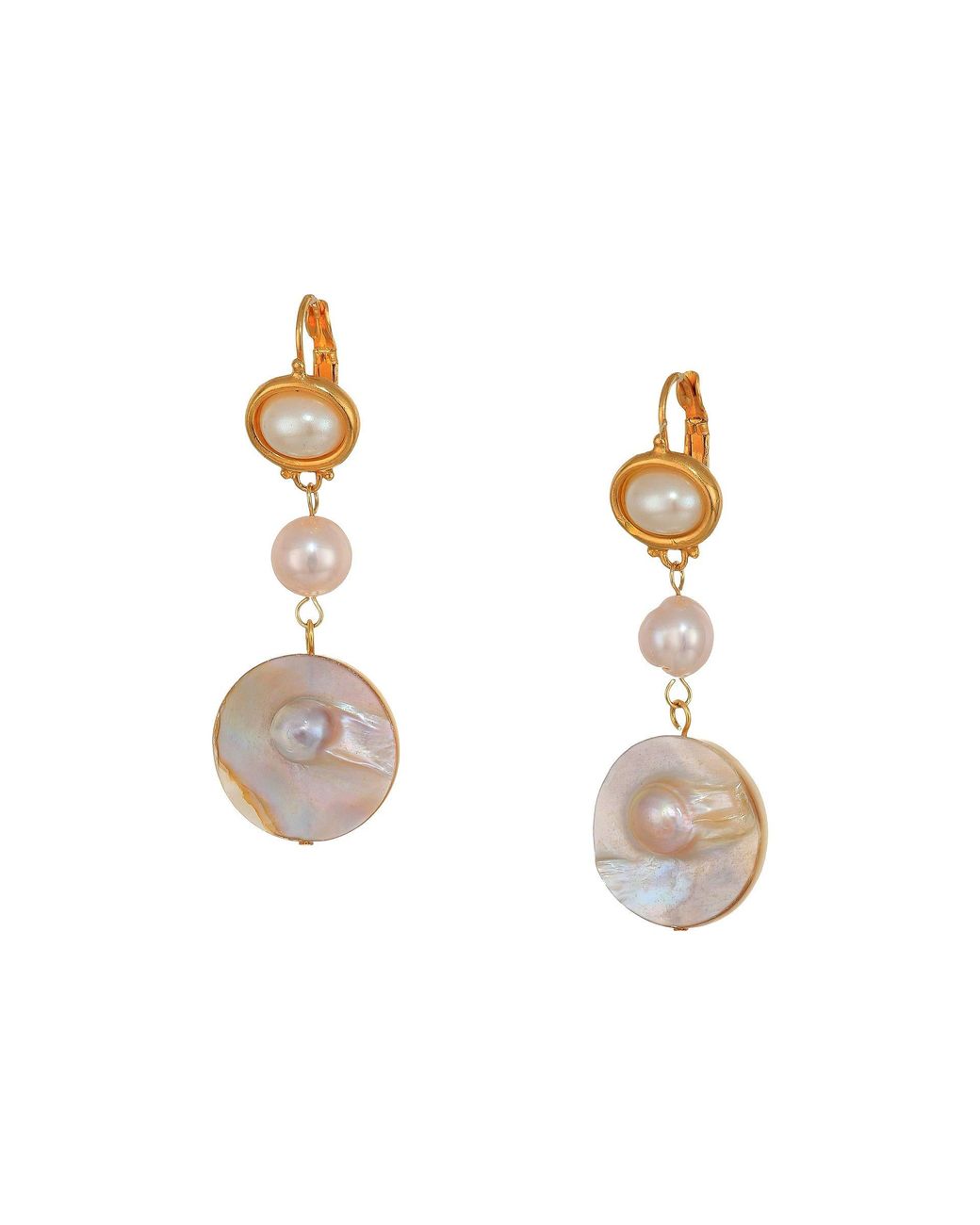 Kenneth Jay Lane 1 5 Shell Freshwater Pearl Drop Earrings On Gold