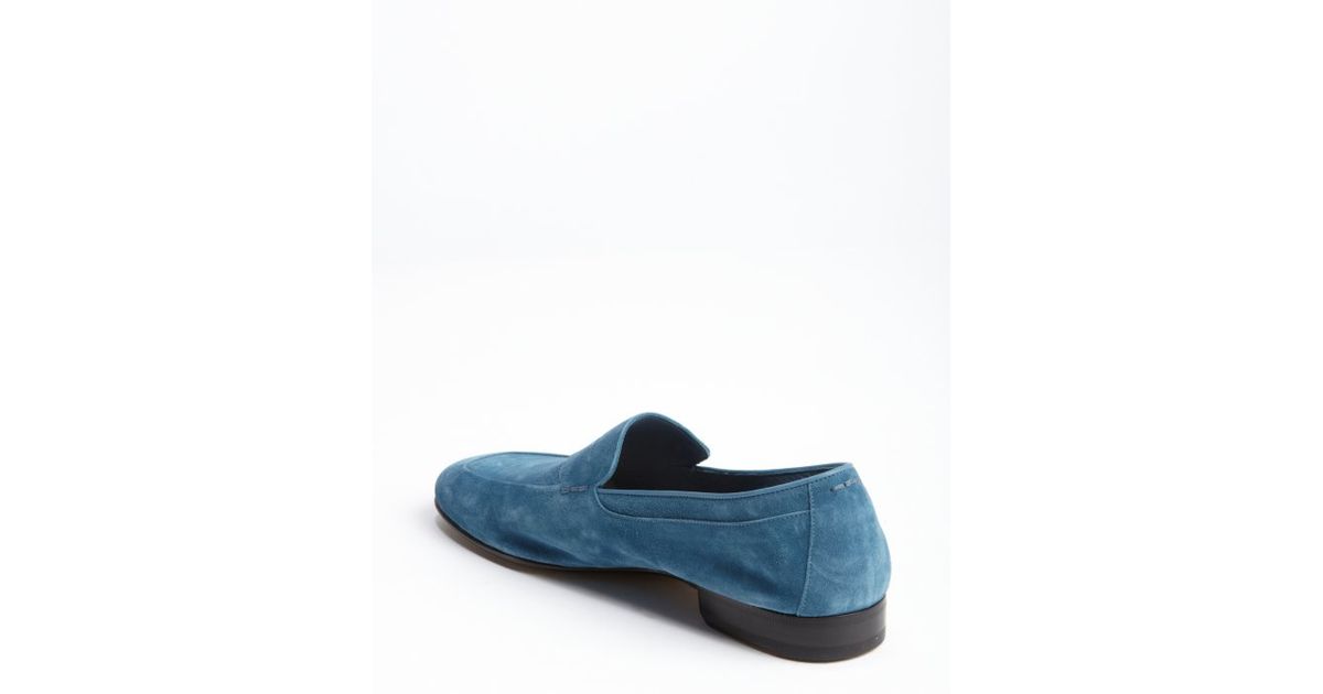 Fendi Light Blue Suede Penny Loafers in Blue for Men | Lyst