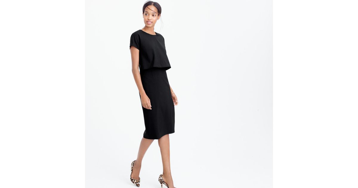 J Crew Two Tier Dress In Italian Stretch Wool Black Lyst