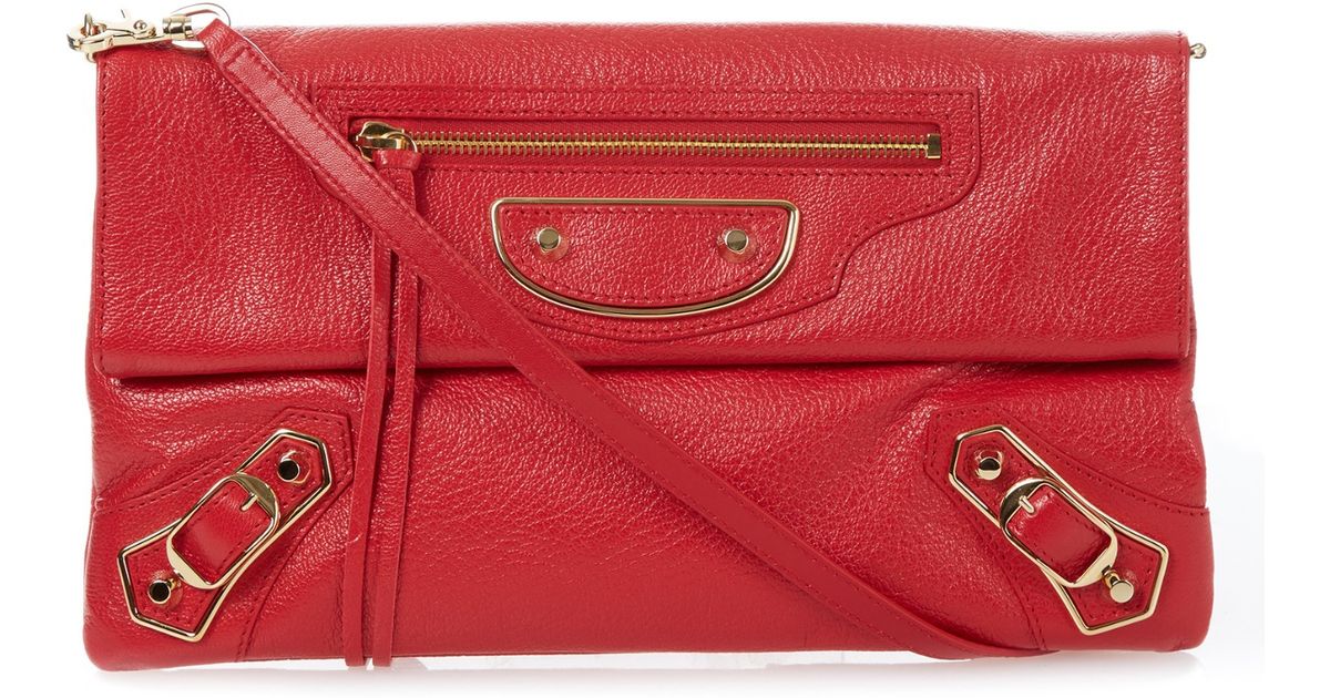 Lyst Balenciaga Classic Metallic Edge Leather Envelope Clutch In Red