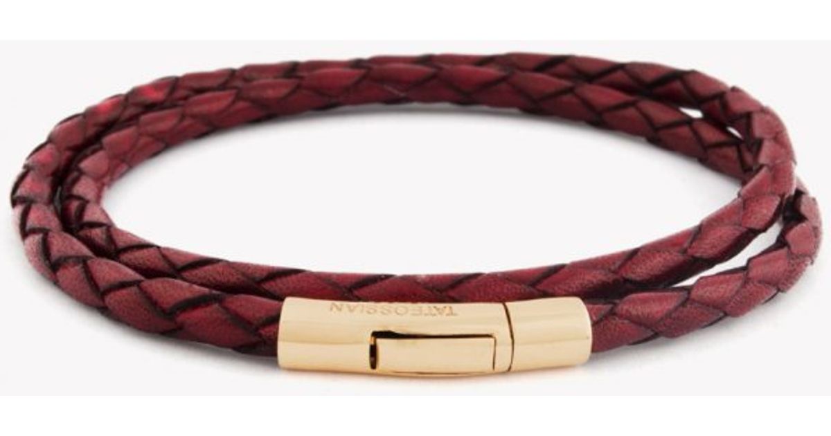 Lyst Tateossian Double Wrap Scoubidou Red Leather Bracelet With Lyst Tateossian Double Wrap Scoubidou Red Leather Bracelet With 18k Rose Gold Clasp In For Men