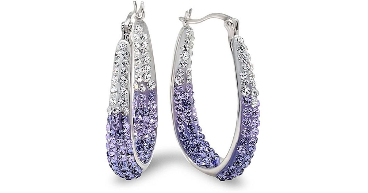 Lyst Amanda Rose Collection Sterling Silver Purple And White Hoop Lyst Amanda Rose Collection Sterling Silver Purple And White Hoop Earrings Made With Swarovski Crystals In Metallic