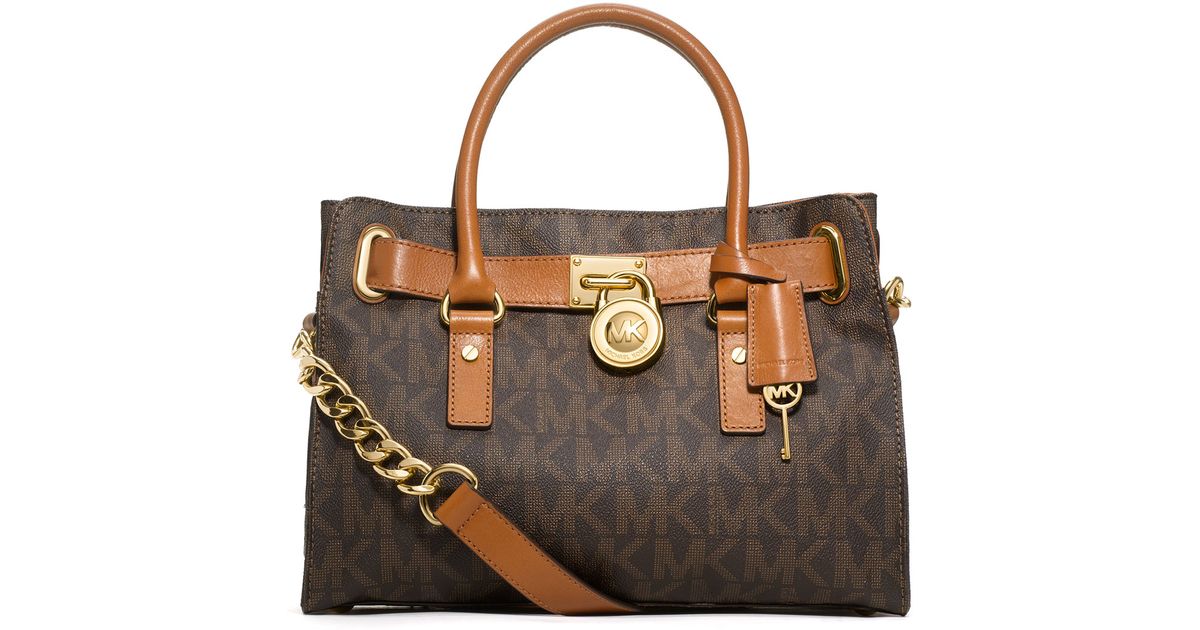 Lyst Michael Kors Hamilton Mk Logo Satchel Bag In Brown