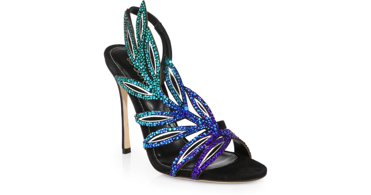 Lyst - Sergio Rossi Flora Jeweled Suede Sandals in Blue