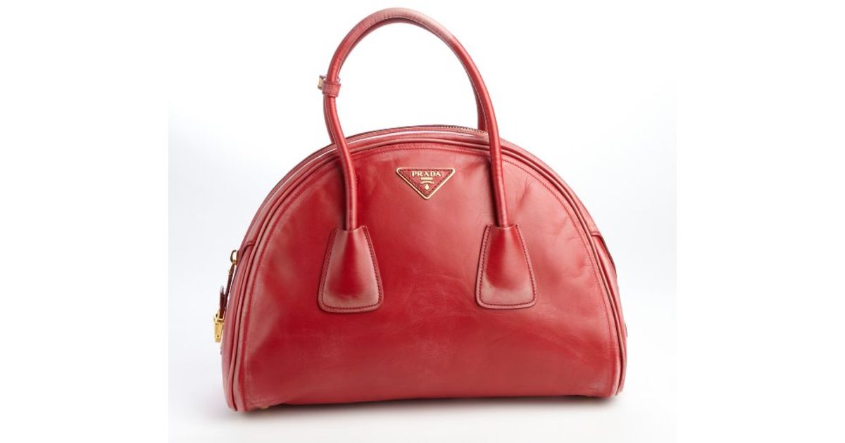 Prada Red Leather Vitello Vintage Bowler Bag in Red | Lyst  