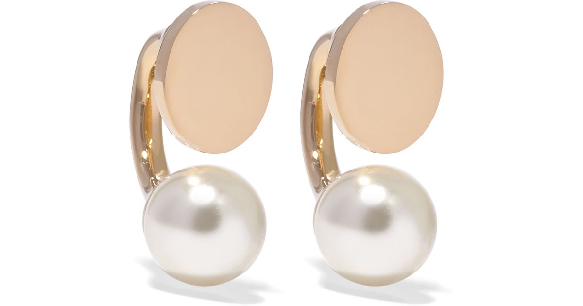 Lyst Chloé Darcey Gold Tone Swarovski Pearl Earrings In Metallic