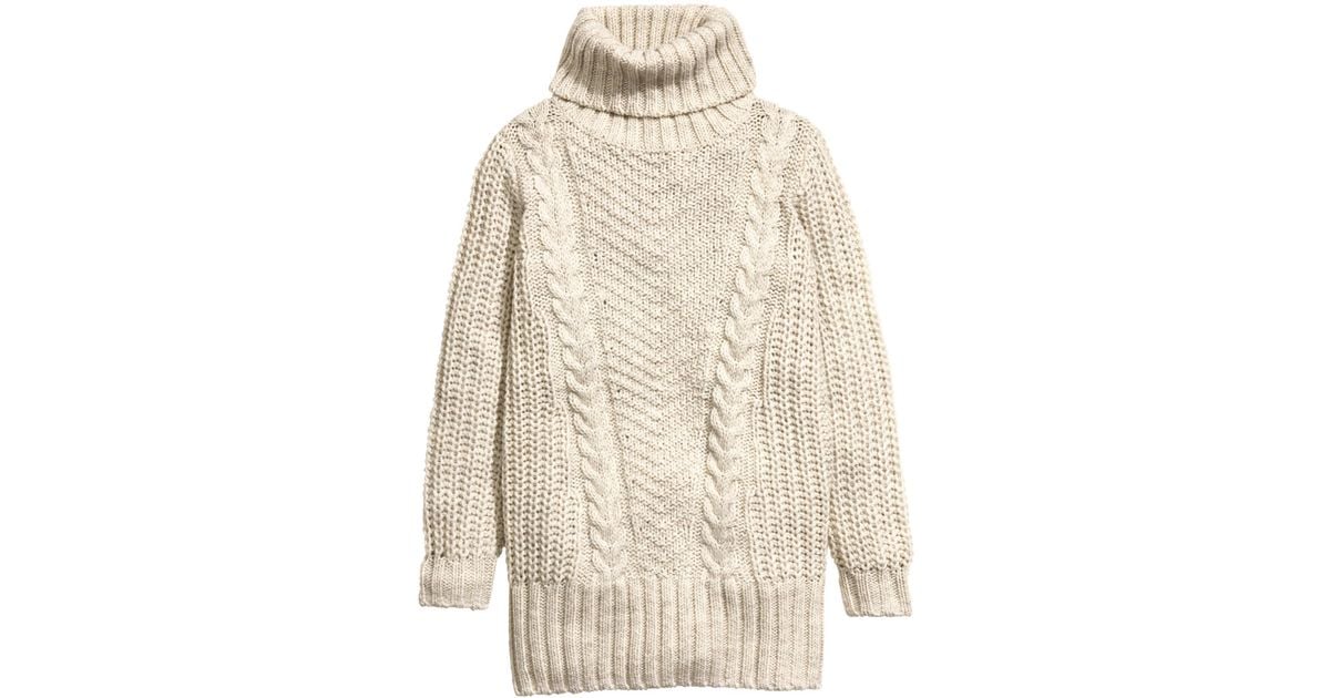H&m Pattern-knit Polo-neck Jumper in Natural Lyst