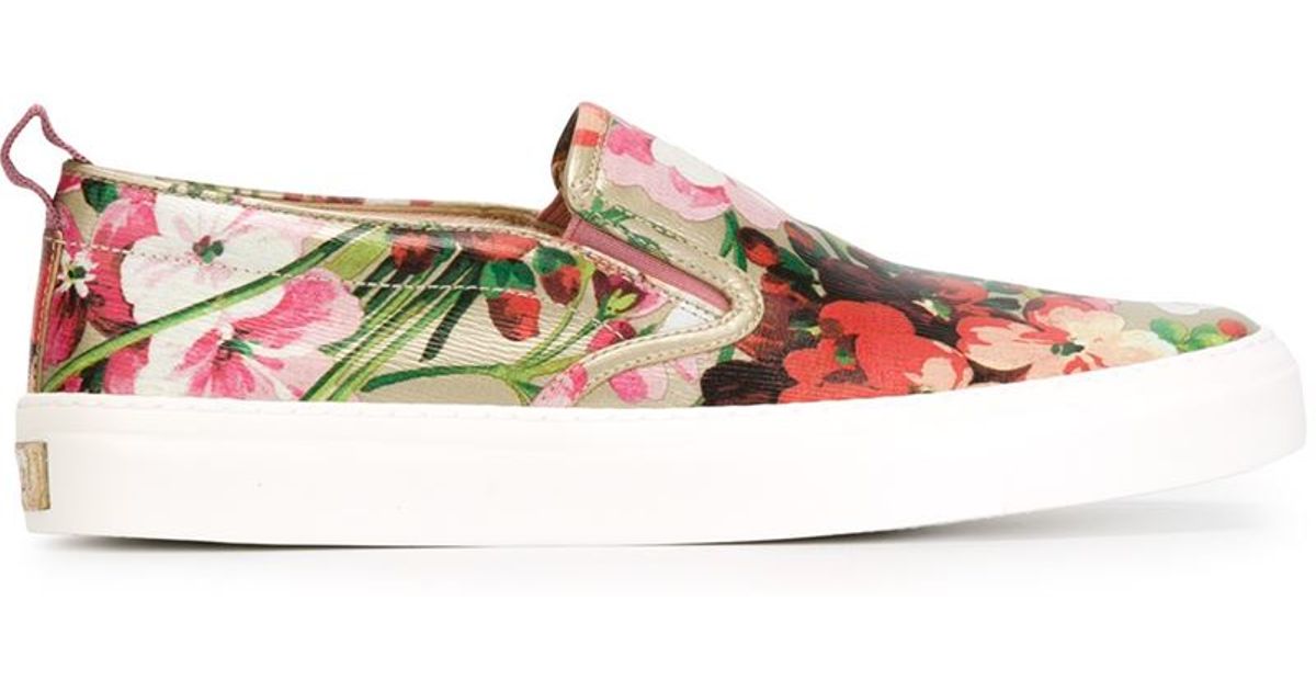 Lyst - Gucci Floral Print Slip-on Sneakers