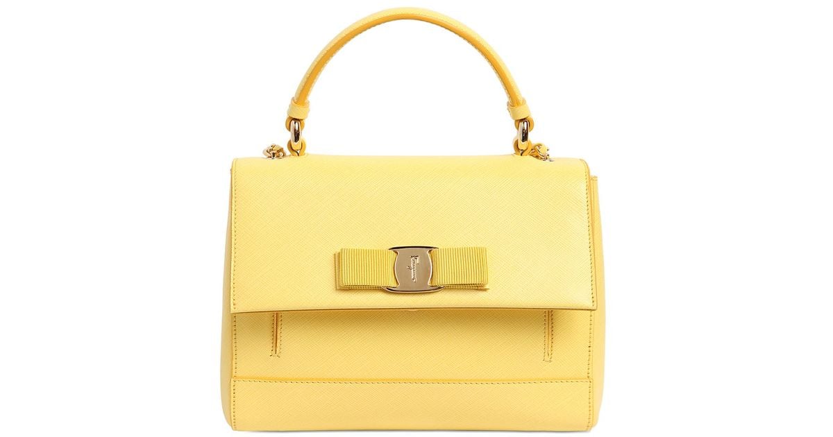 Ferragamo Small Carrie Saffiano Leather Bag in Yellow - Lyst Ferragamo Small Carrie Saffiano Leather Bag in Yellow - Lyst