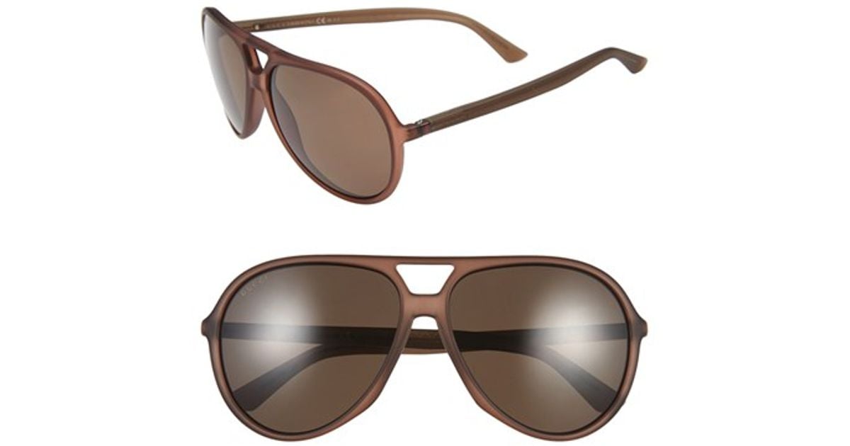 Gucci 61mm Polarized Aviator Sunglasses In Brown For Men Matte Brown 