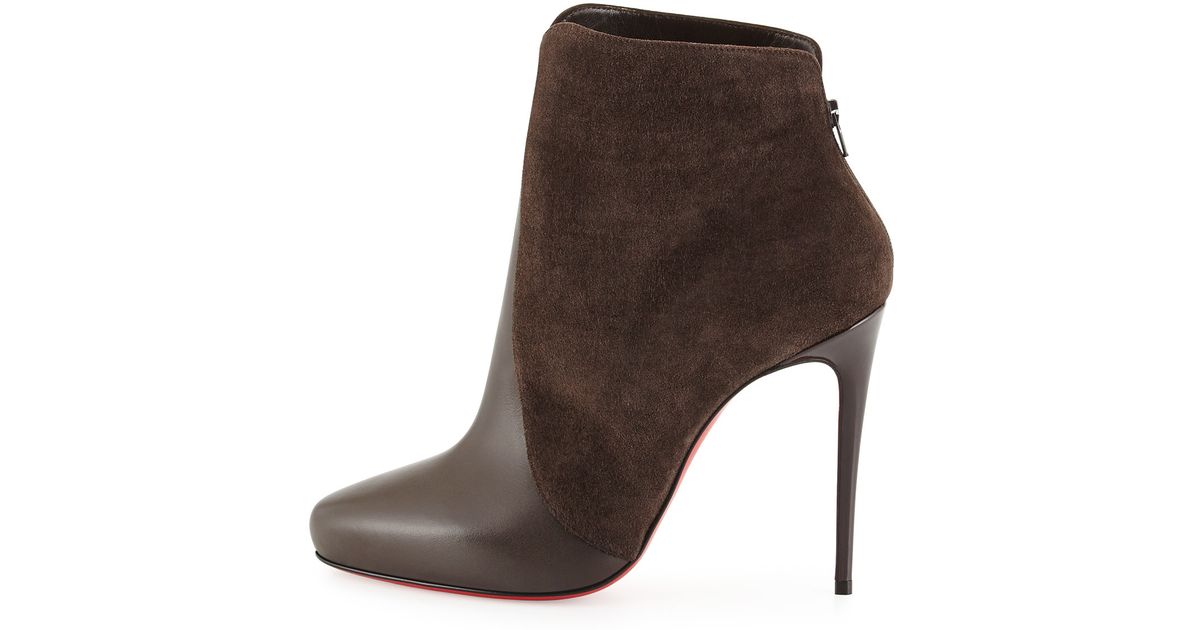 Christian louboutin Gaetanina Split Suede-Leather Boot in Brown ...