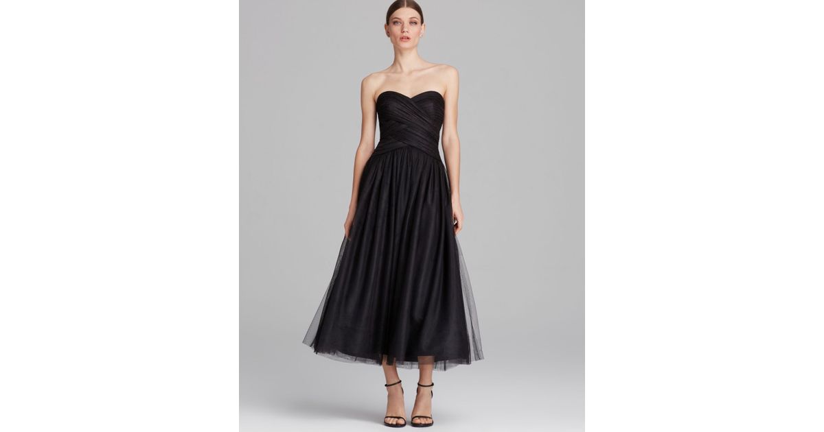 Lyst Ml Monique Lhuillier Dress Strapless Tulle Tea Length In Black