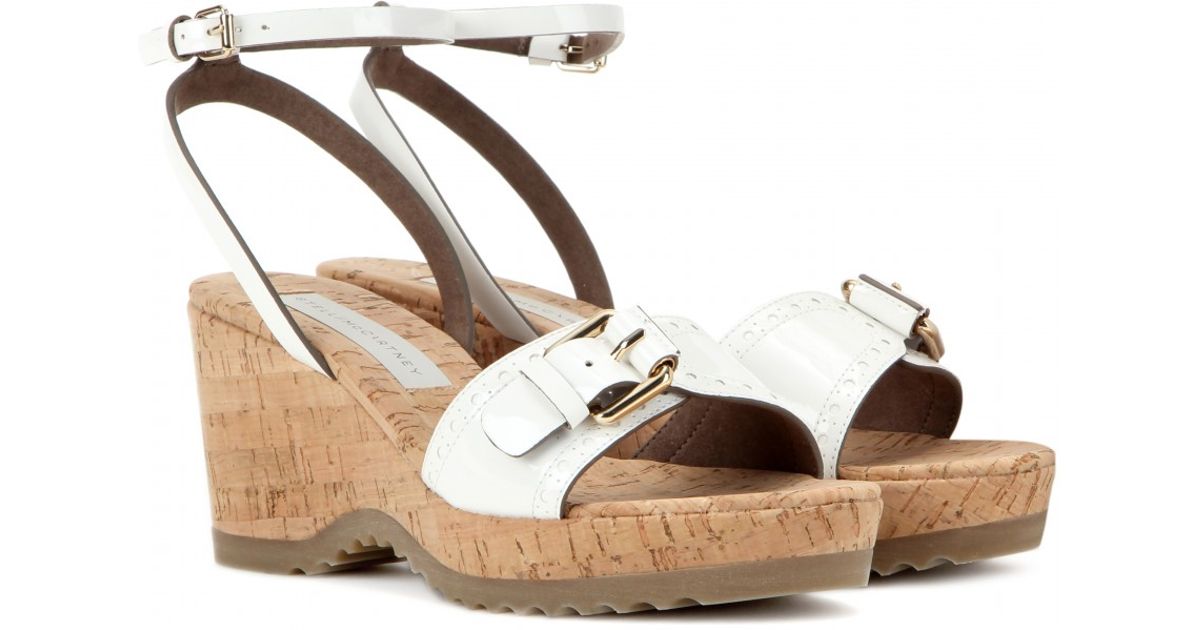 stella mccartney cork wedge sandals in white lyst stella mccartney cork wedge sandals in white lyst