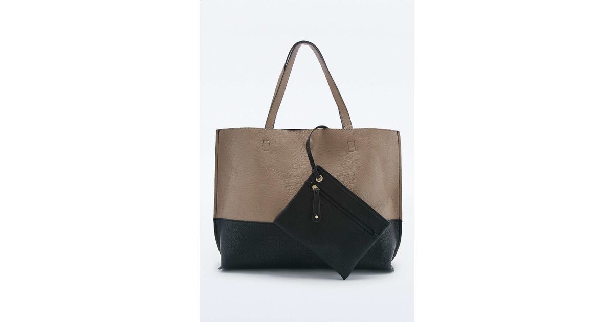 Urban outfitters Reversible Vegan Leather Taupe & Black Colorblock Tote Bag in Brown (TAUPE) | Lyst
