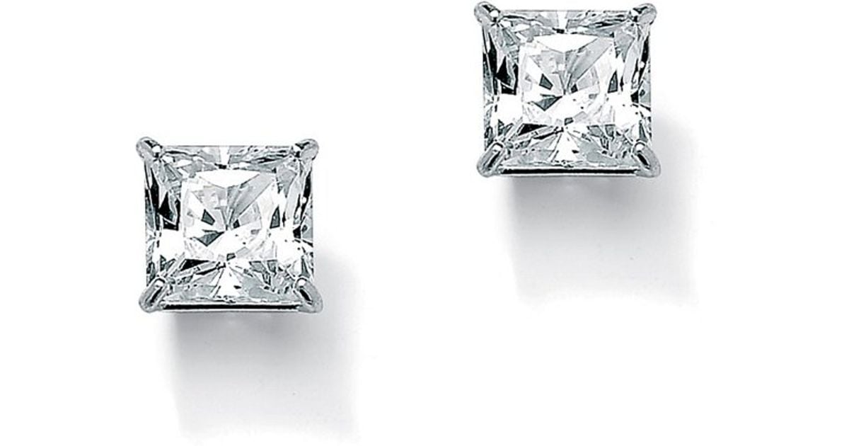 Lyst Palmbeach Jewelry 3 24 Tcw Princess Cut Cubic Zirconia 10k Lyst Palmbeach Jewelry 3 24 Tcw Princess Cut Cubic Zirconia 10k White Gold Stud Earrings In Metallic