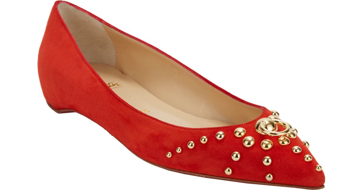 Christian louboutin Door Knock Studded Flats in Red | Lyst  