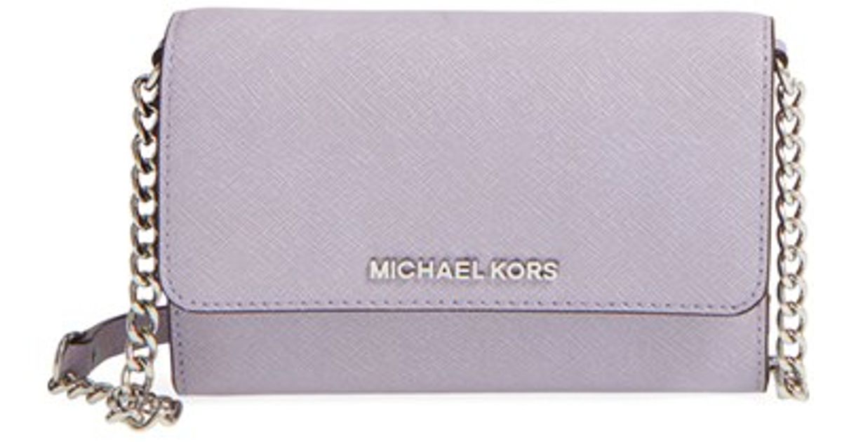 Lyst Michael Kors Large Jet Set Saffiano Leather Lyst Michael Kors Large Jet Set Saffiano Leather Crossbody Bag Purple In Gray