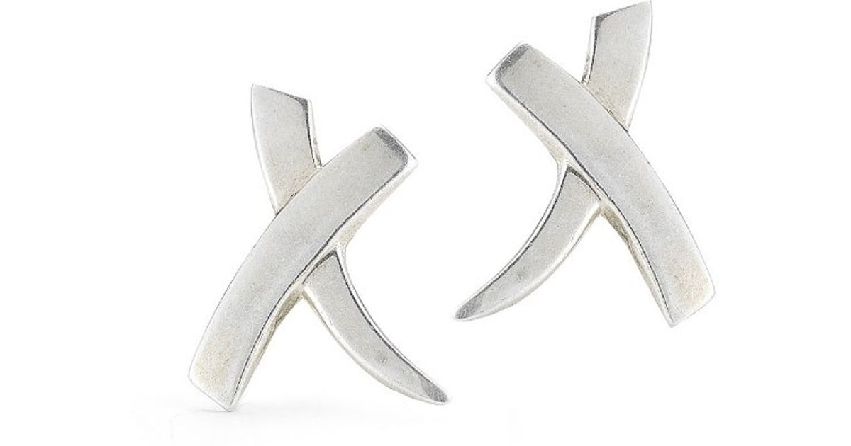 Lyst Tiffany Co Pre Owned X Earrings In Sterling Silver Metallic