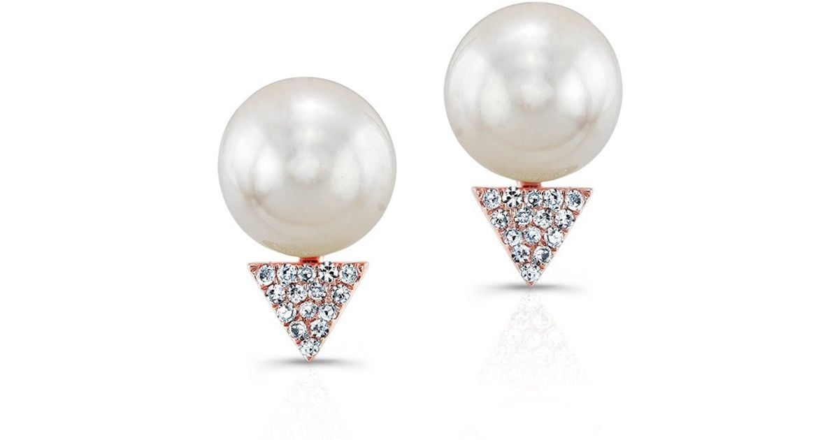 Lyst Anne Sisteron 14kt Rose Gold Pearl Diamond Triangle Stud Lyst Anne Sisteron 14kt Rose Gold Pearl Diamond Triangle Stud Earrings In Pink
