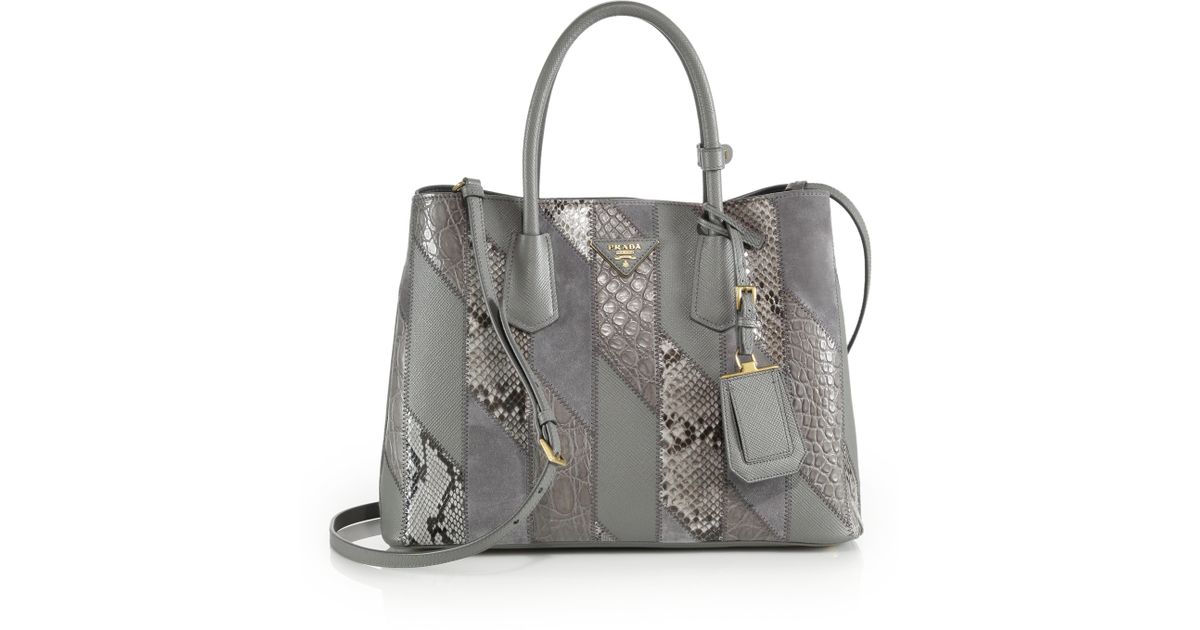 Prada Patchwork Crocodile, Python, Suede \u0026amp; Saffiano Leather Tote ...