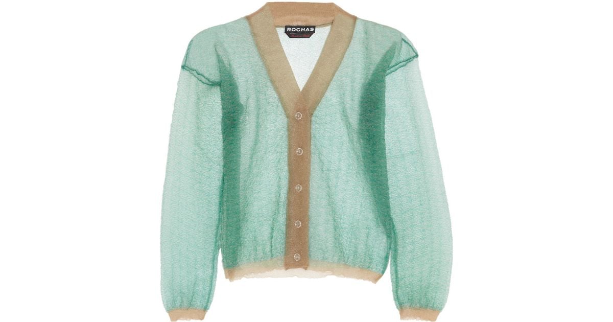Rochas Twotone Gauze Cardigan in Green Lyst
