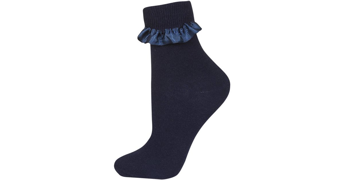 Womens Ribbon Trim Ankle Socks Navy Blue in Blue Lyst