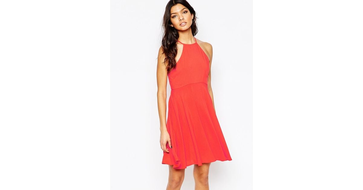 Red Halter Swing Dress